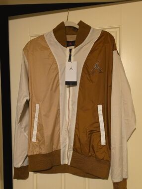 Jordan Two-Tone Brown and Beige Varsity Bomber Jacket